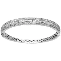 18ct White Gold 3.17ct Round Baguette Diamond Hinged Bangle P70218020