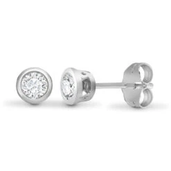 18ct White Gold 10pts Rub Over Diamond Stud Earrings P702E18-014-010