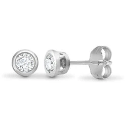 18ct White Gold 20pts Rub Over Diamond Stud Earrings P702E18-014-020