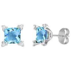 18ct White Gold Diamond 10pt And Blue Topaz 2.85ct Stud Earrings P702E18-325