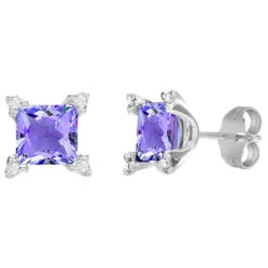 18ct White Gold Diamond 10pt And Amethyst 2.09ct Stud Earrings P702E18-326