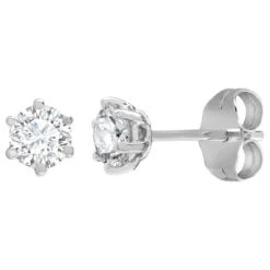 18ct White Gold 35pt 6 Claw Diamond Solitaire Stud Earrings P702E18-360-035