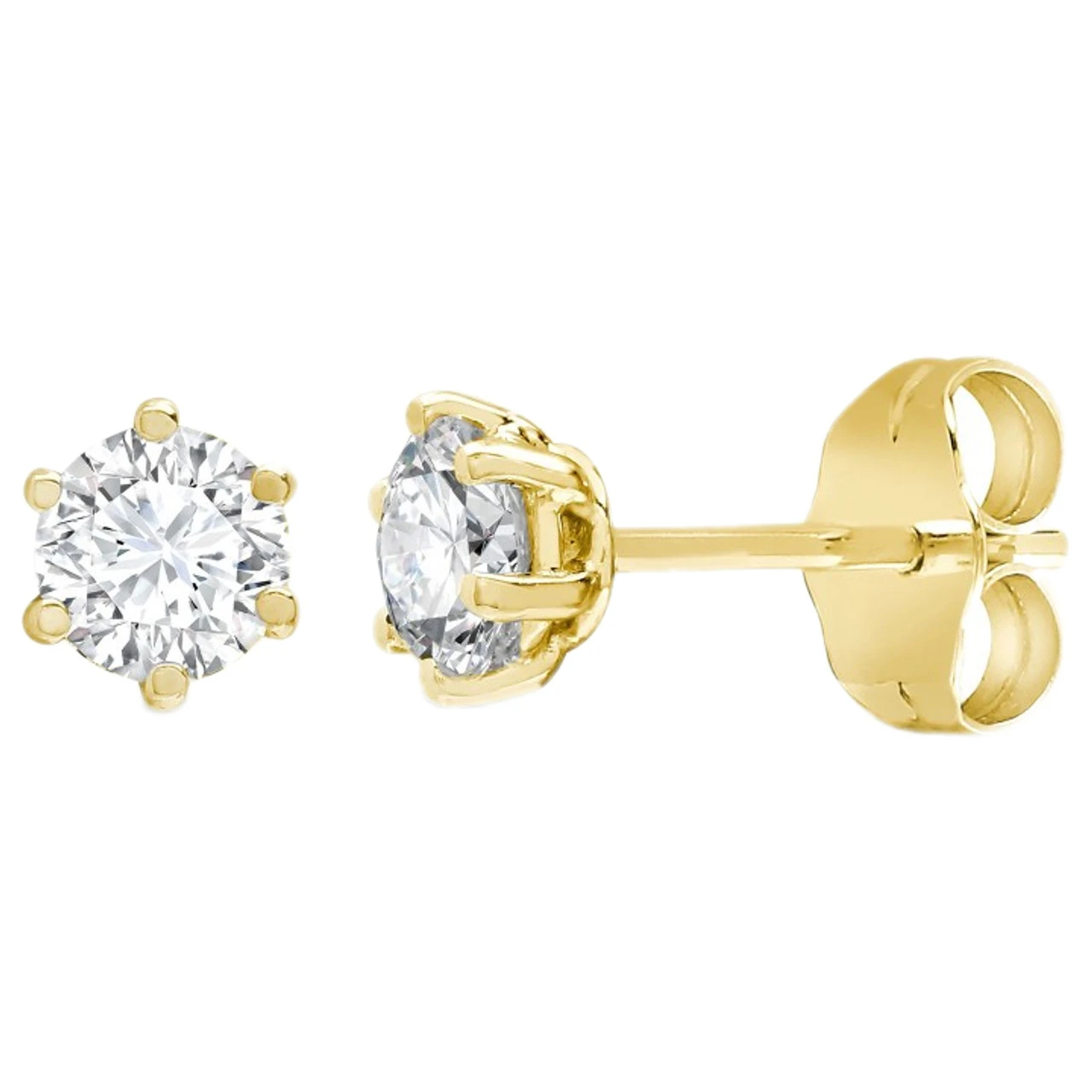 18ct Yellow Gold 35pt 6 Claw Diamond Solitaire Stud Earrings P702E18-378-035