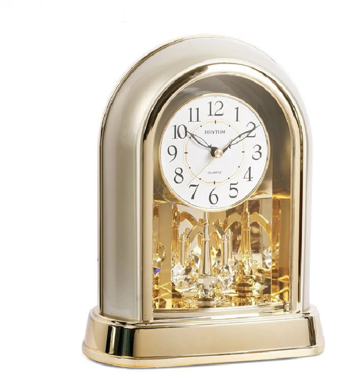 Rhythm Contemporary Mantel Clock Two Tone Gilt With Swaovski Pendulum 4SG696WR18