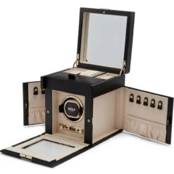 WOLF Palermo Single Black Anthracite Watch Winder With Jewellery Storage 213702