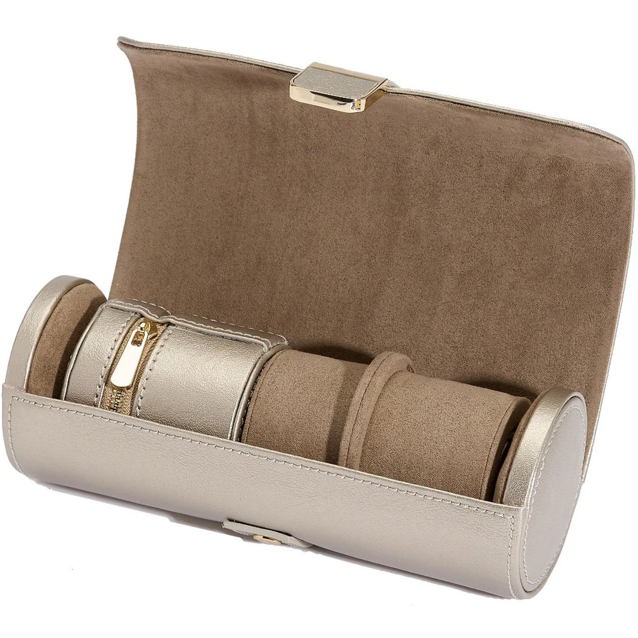 Wolf Palermo Double Watch Roll With Jewellery Case In Pewter 213978