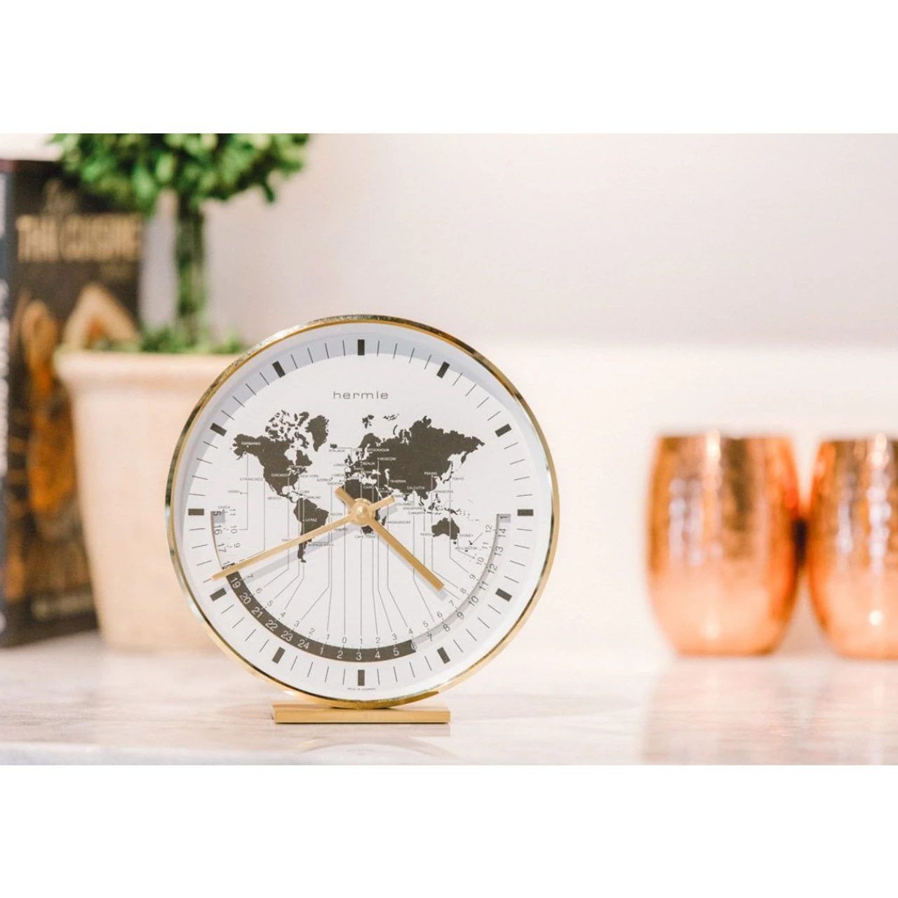 Hermle World Time Brass Mantel Clock 22704-002100 - Image 2