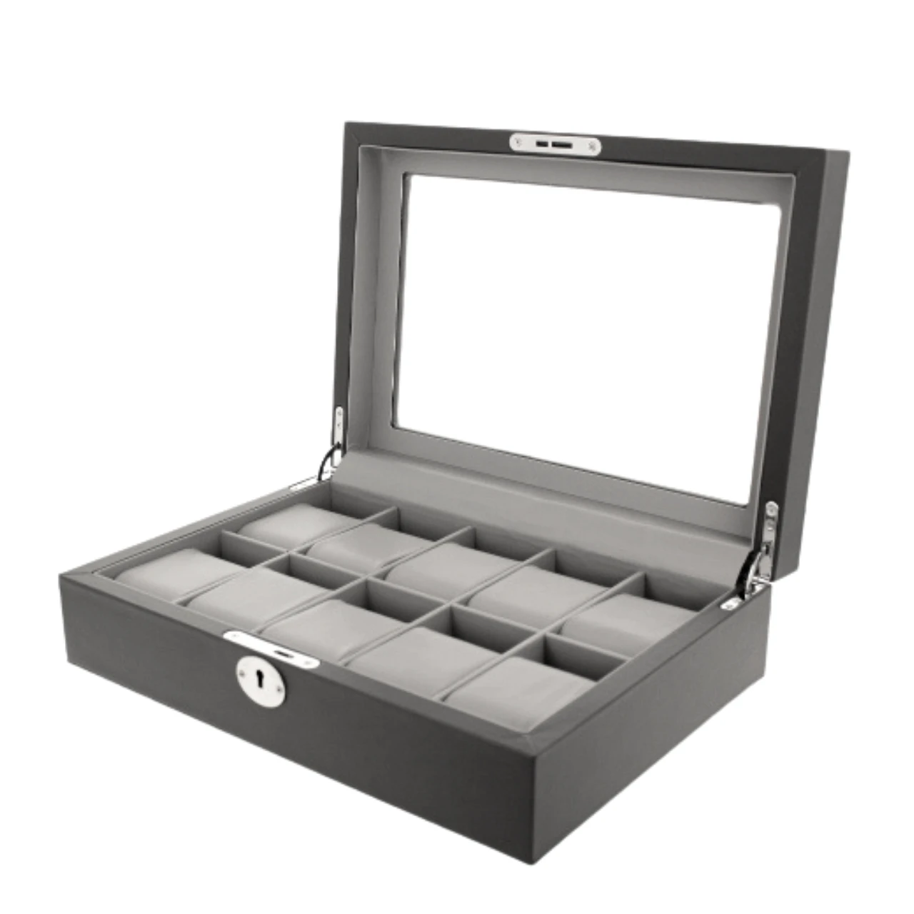 Orbit Black And Grey Leather Personalised Luxury Watch Box OW204 - Image 2