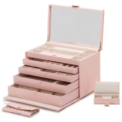 Wolf Caroline Extra Large Rose Quartz Jewellery Case 329515