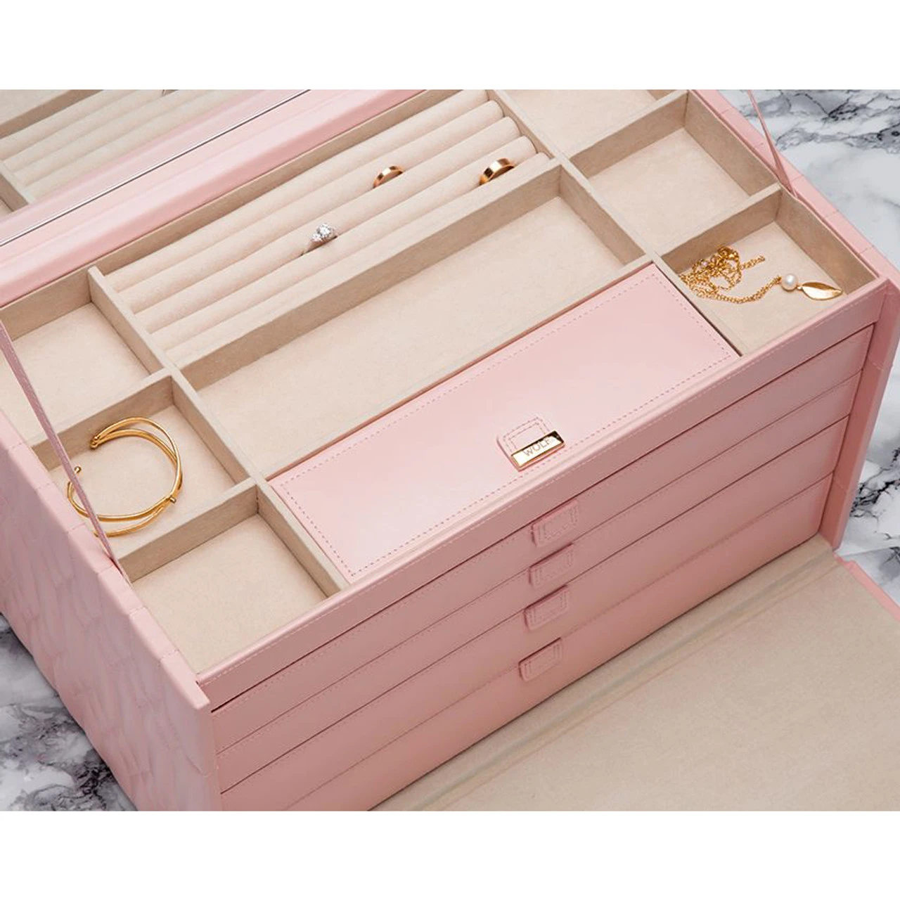 Wolf Caroline Extra Large Rose Quartz Jewellery Case 329515 - Image 2