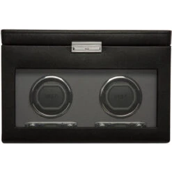 WOLF Viceroy Black Double Watch Winder With 3 Piece Storage 456202
