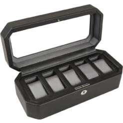 WOLF Windsor Black And Grey 5 Piece Watch Box 4583029