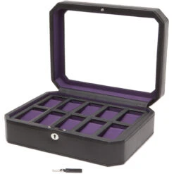 WOLF Windsor 10 Piece Black And Purple Watch Box 458403
