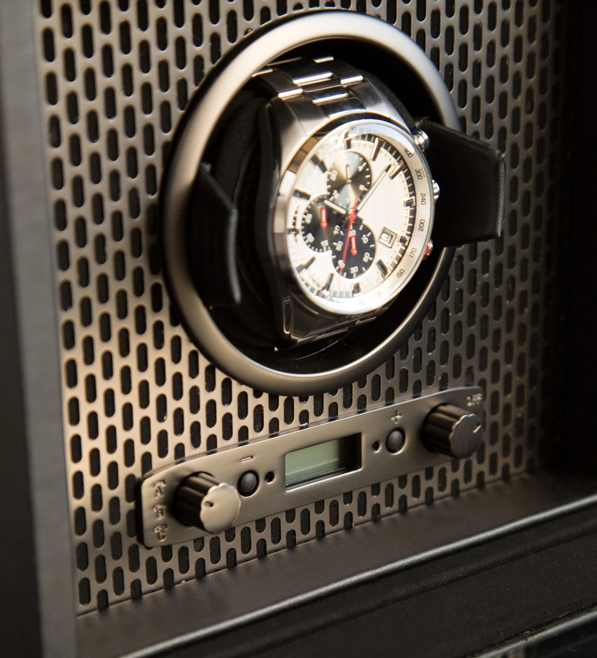 WOLF Axis Collection Powder Coat Single Watch Winder With Storage 469203 - Image 5