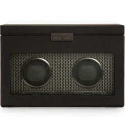 WOLF Axis Collection Powder Coat Double Watch Winder With Storage 469303
