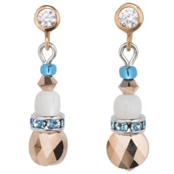 Coeur De Lion Swarovski Crystals, Amazonite & Striped Agate Turquoise Blue Drop Earrings 4914-21-0607