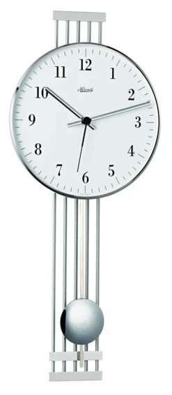 Hermle Radio Controlled Nickel White Dial Wall Clock With Pendulum 70981-000871
