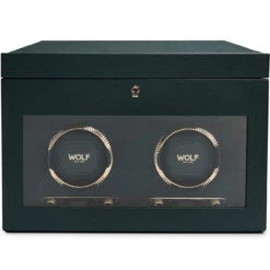 WOLF British Racing Green Double Watch Winder With Storage 792241