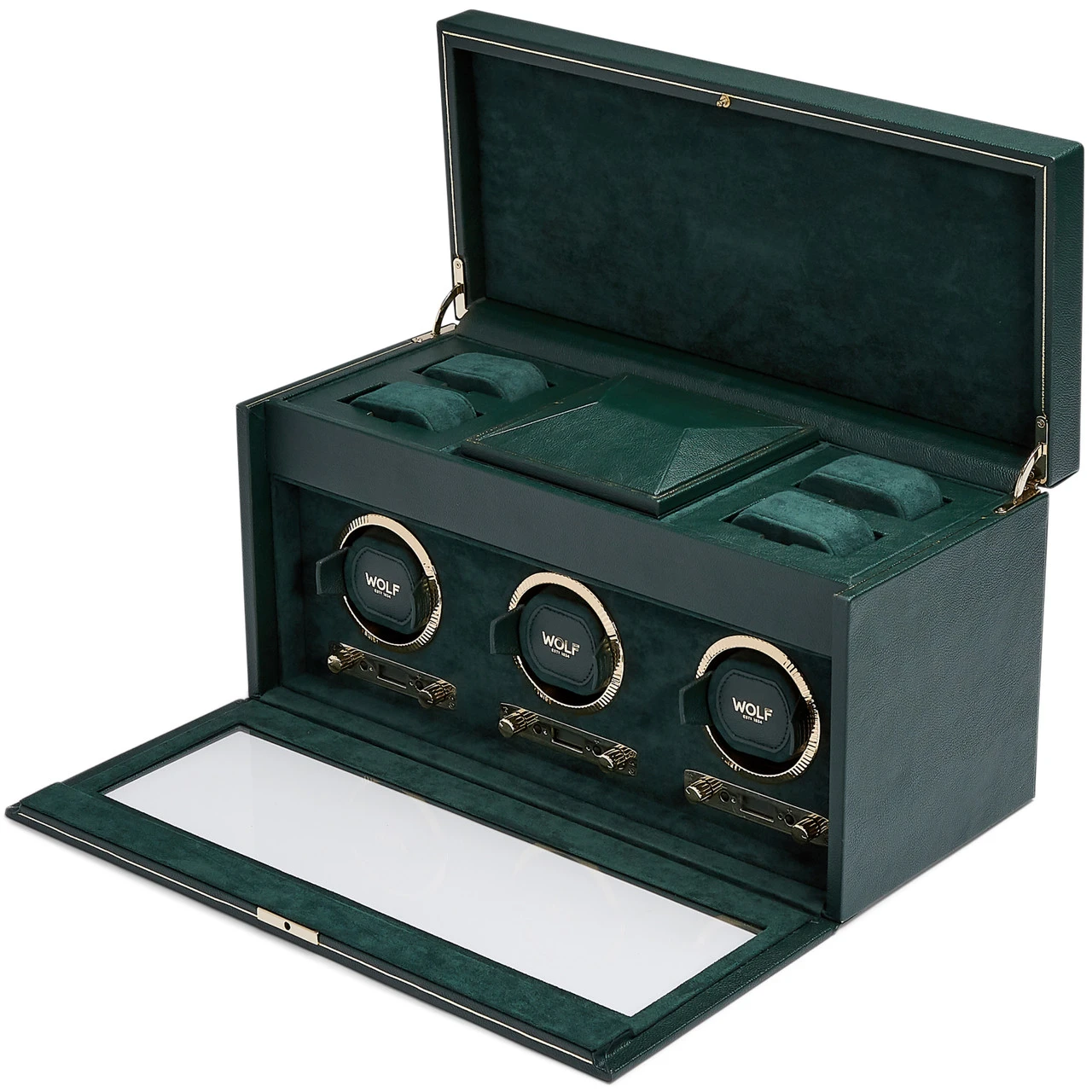 WOLF British Racing Green Triple Watch Winder With Storage 792341 - Image 2