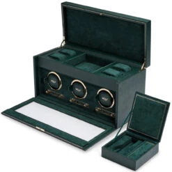 WOLF British Racing Green Triple Watch Winder With Storage 792341
