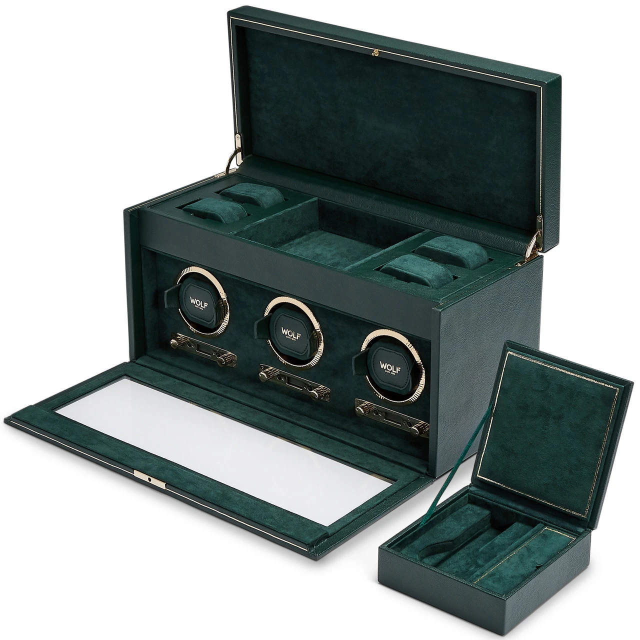 WOLF British Racing Green Triple Watch Winder With Storage 792341