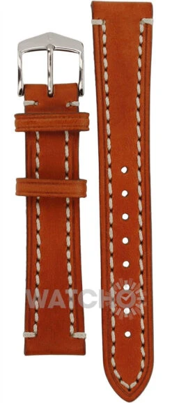 Hirsch Liberty Replacement Watch Strap Golden Brown Genuine Textured Leather 18mm With Free Connecting Pins