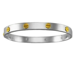 925 Silver Rhodium Plated With 9ct Screws Bangle P702010A