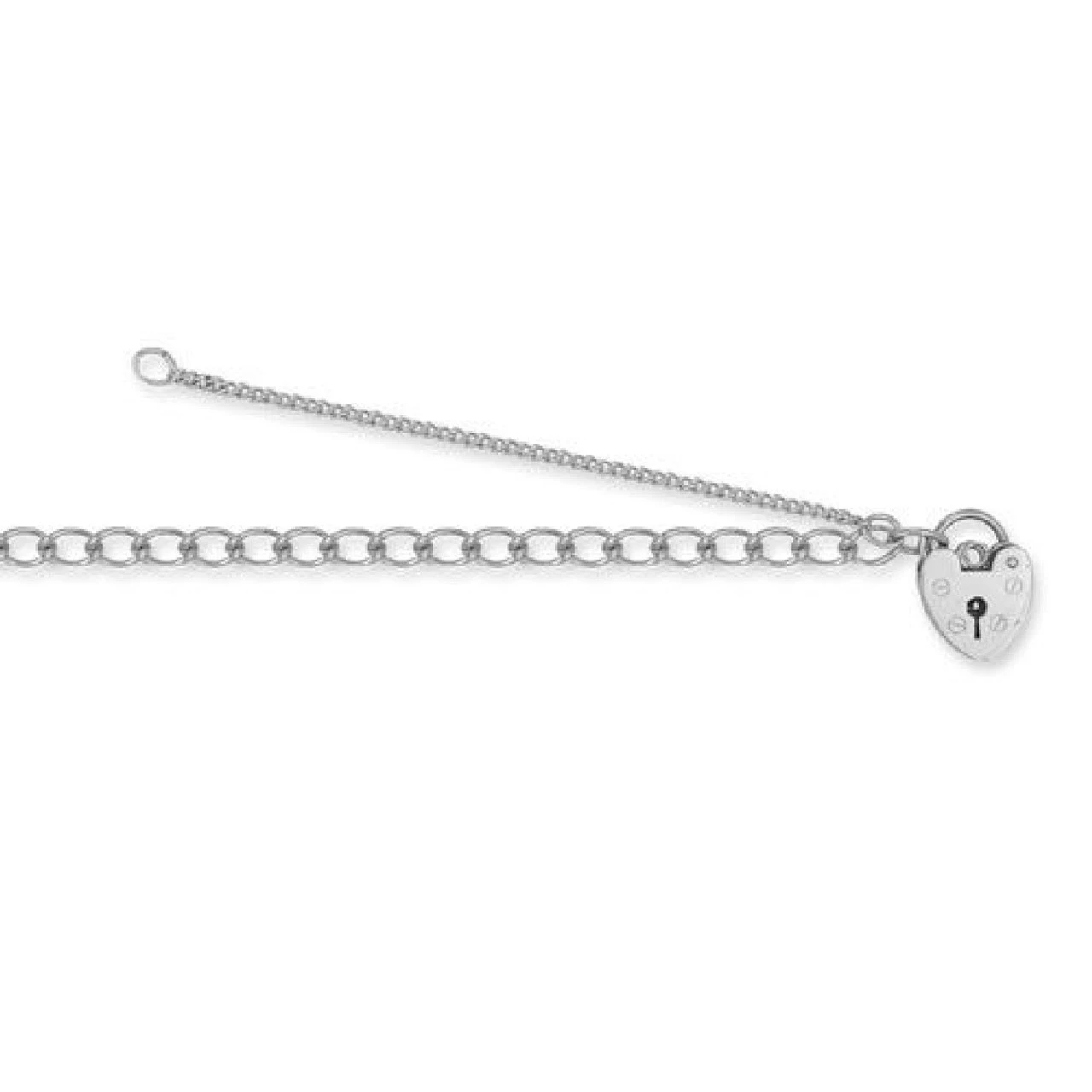 925 Sterling Silver British Made Heart Padlock Charm 9mm Gauge 20cm Bracelet P702009