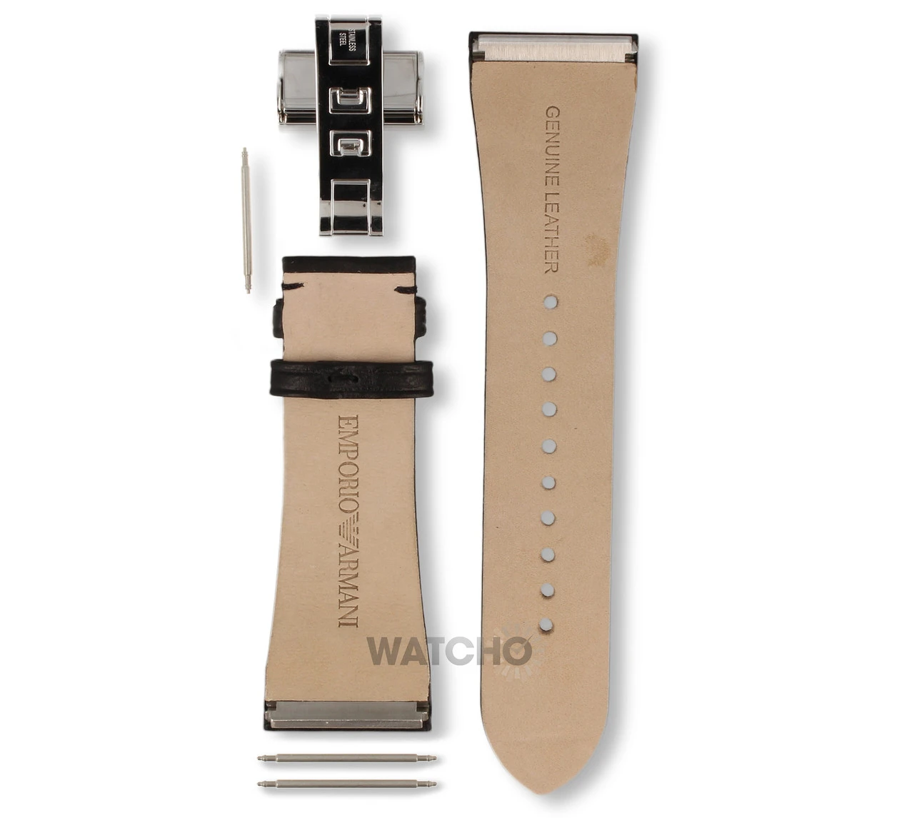 Armani Replacement Watch Strap For AR2006 Black Genuine Leather With Free Connecting Pins - Image 2