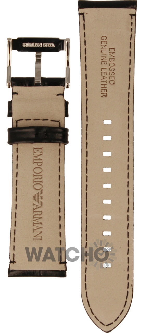 Armani Replacement Watch Strap For AR2411 Black Genuine Leather With Free Connecting Pins - Image 2