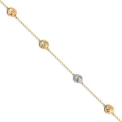 9ct Gold Bi-Colour Cubic Zirconia Set Ball Trace Bracelet P702327