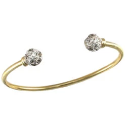 9ct Yellow Gold Torque Bangle With Cubic Zirconia Encrusted Balls P702328