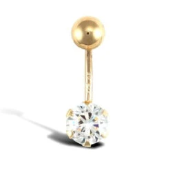 9ct Yellow Gold Cubic Zirconia Solitaire Belly Bar P702100