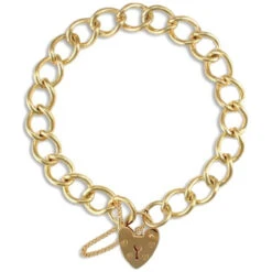 9ct Yellow Gold Heart Padlock Charm Bracelet P702008A