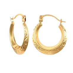9ct Yellow Gold Engraved Floral Design Creole Hoops P702-027