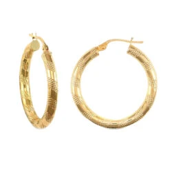 9ct Yellow Gold Textured Stripe Design 25mm Creole Hoops P702-42A