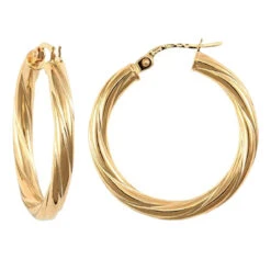 9ct Yellow Gold 3mm Round-Tube Twisted 25mm Creole Hoops P702-196