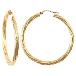9ct Yellow Gold 3mm Round-Tube Twisted 35mm Creole Hoops P702-198