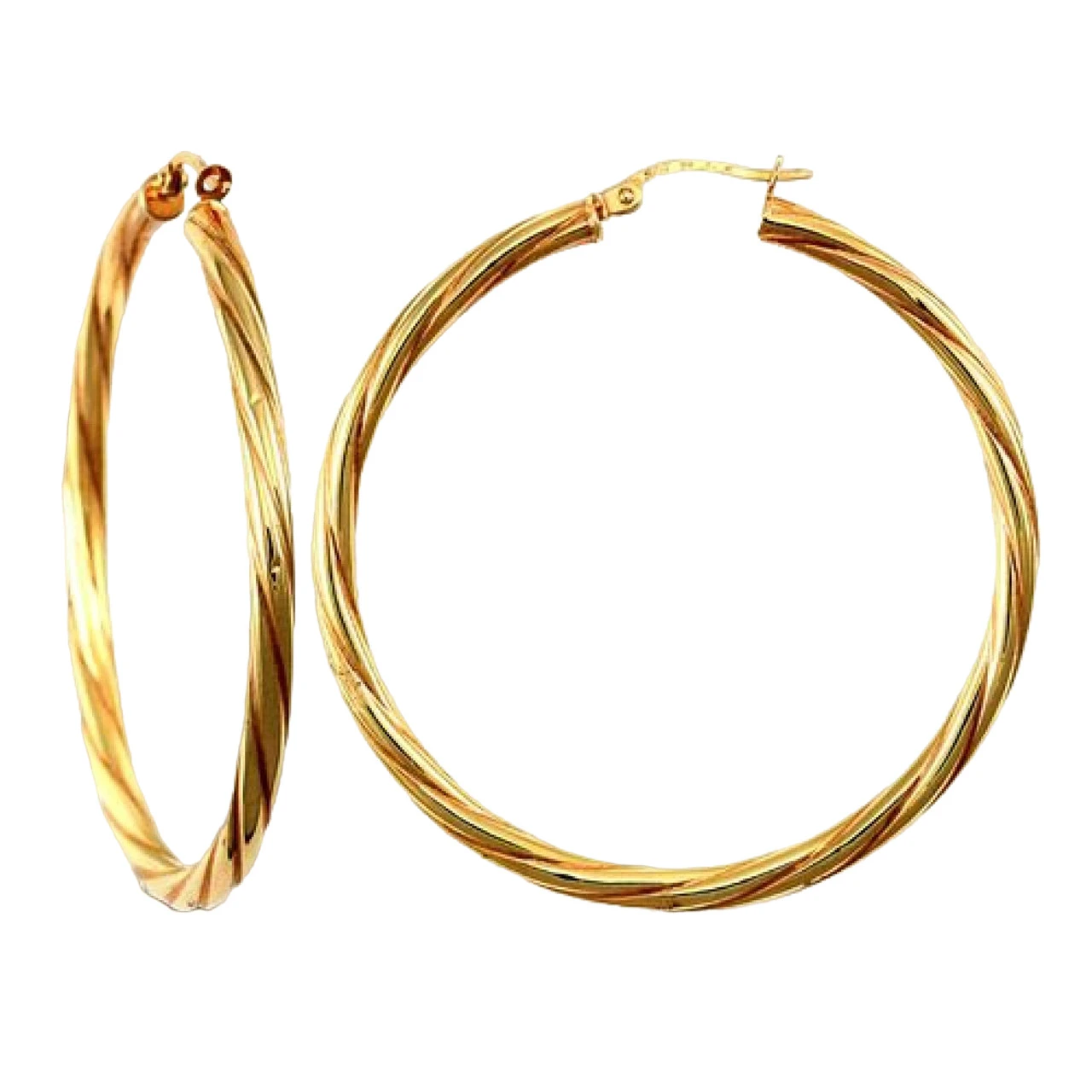 9ct Yellow Gold 3mm Round-Tube Twisted 45mm Creole Hoops P702-199