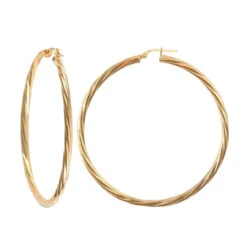 9ct Yellow Gold 3mm Round-Tube Twisted 55mm Creole Hoops P702-200