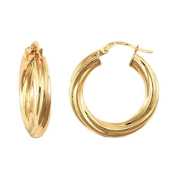 9ct Yellow Gold 4mm Round-Tube Twisted 23mm Creole Hoops P702-201