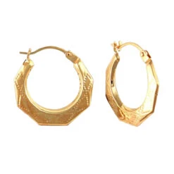 9ct Yellow Gold Diamond Pattern 17mm Creole Earrings P702-286