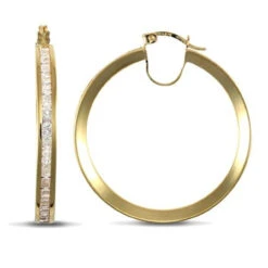 9ct Yellow Gold Channel Set With Cubic Zirconia Stones 35mm Creole Hoops P702-402