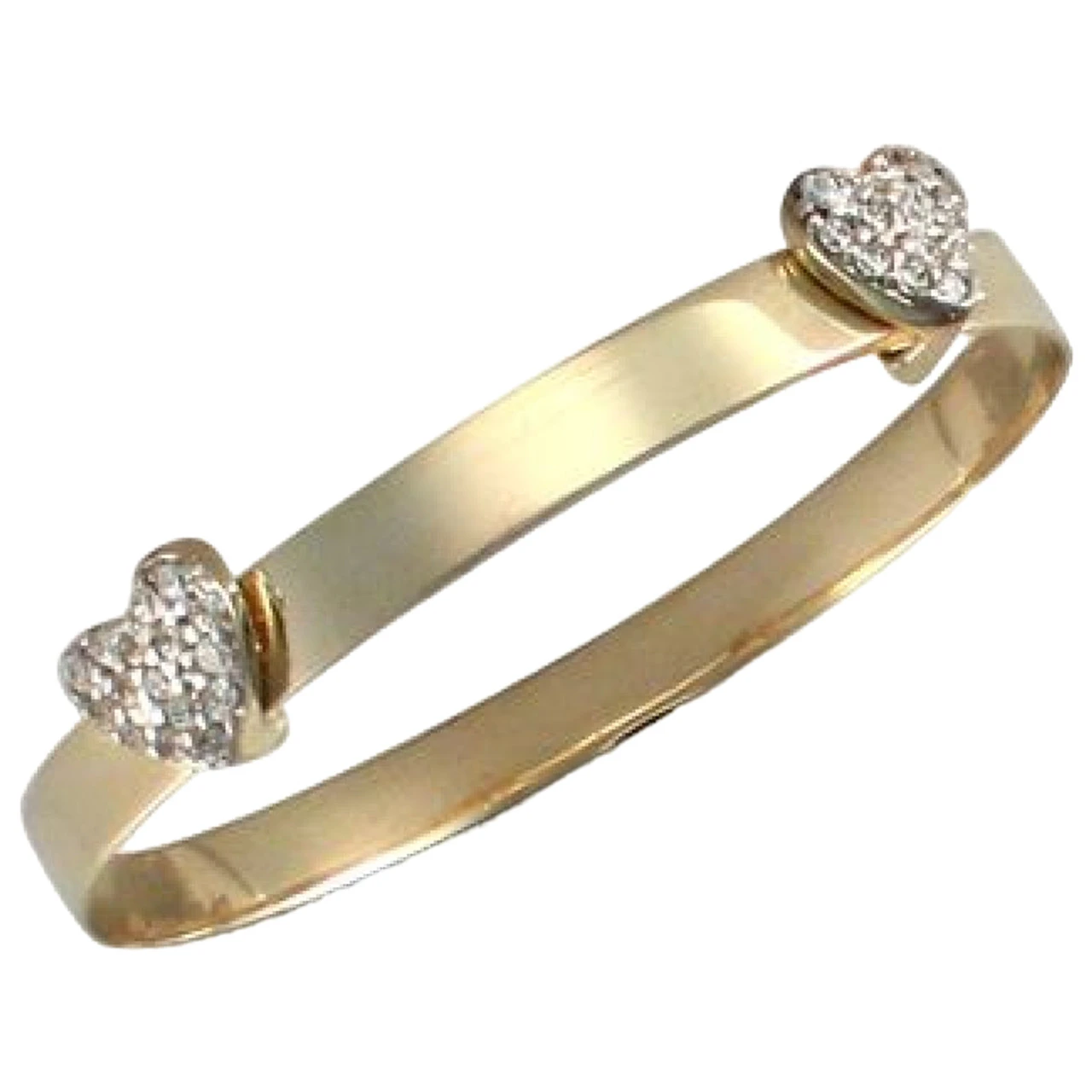9ct Yellow Gold Solid Flat Diamond Cut Children Baby Expanding Bangle With A Cubic Zirconia Set Heart P702067