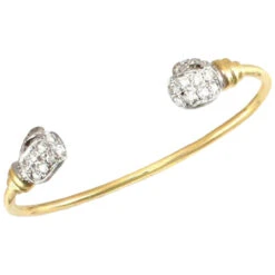 9ct Yellow Gold Boxing Gloves Children Baby Bangle Encrusted With Cubic Zirconia P702071