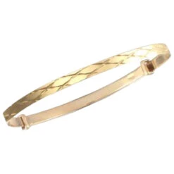 9ct Yellow Gold Flat Diamond Cut Solid Gold Children Baby Expanding Bangle P702075