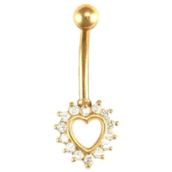 9ct Yellow Gold Cubic Zirconia Heart Belly Bar P702102