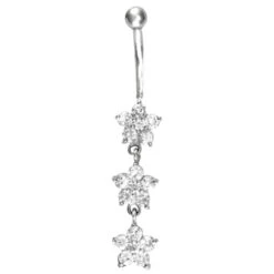 9ct White Gold Cubic Zirconia Flower Belly Bar Dropper P702105