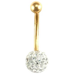 9ct Yellow Gold White Crystal Belly Bar P702106