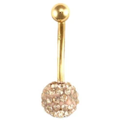 9ct Yellow Gold Champagne Peach Crystal Belly Bar P702107